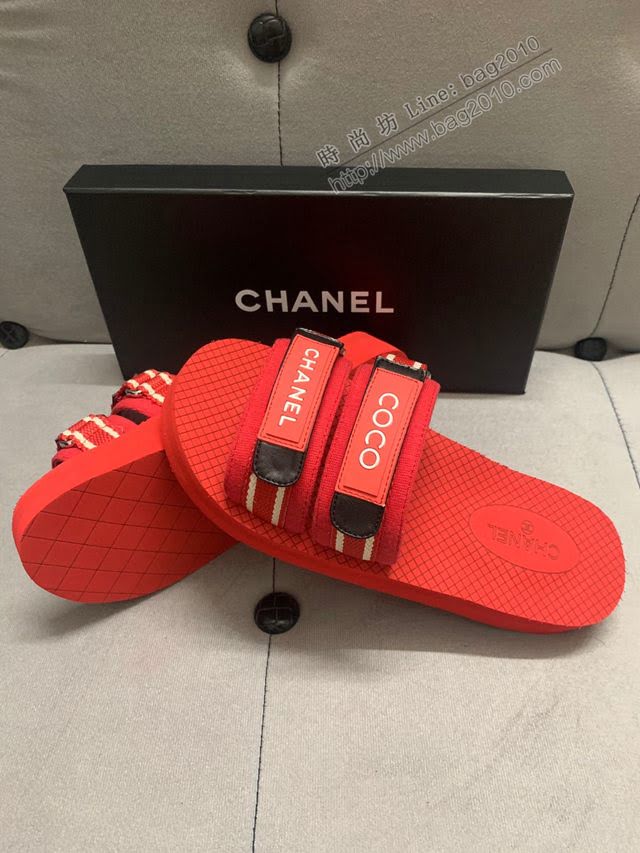 Chanel女鞋 香奈兒春夏新款字母logo涼鞋魔術貼涼鞋 Chanel沙灘鞋  naq1242